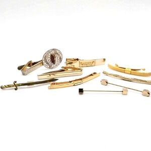 Lot of 9 Vintage Goldtone Men's Tie Pins Clips and Bars Swank Anson Hickox